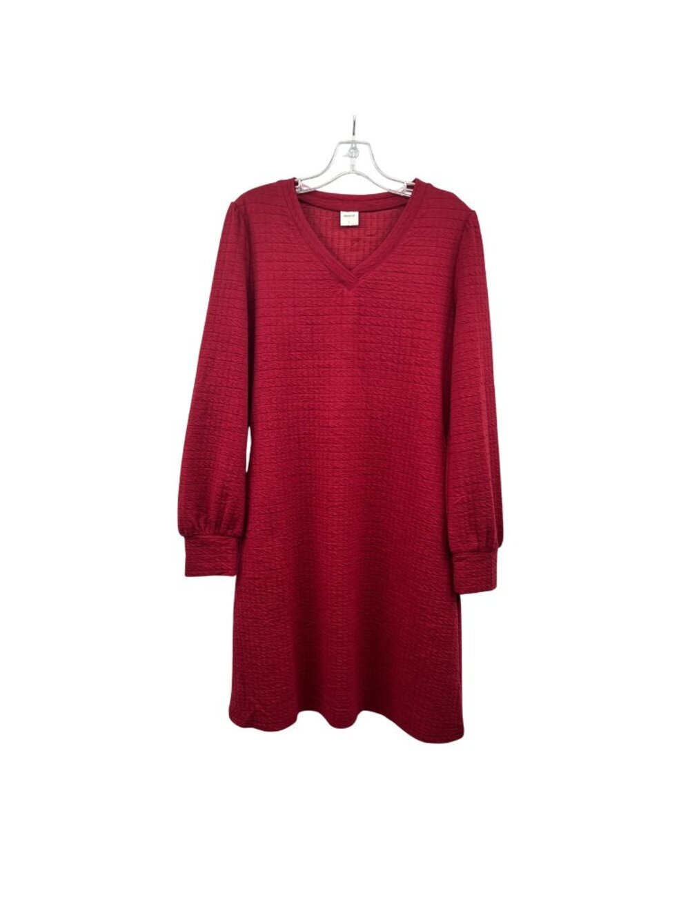 Alealiy Women Long Sleeve Sheath Dress Textured Raspberry Size Large Pockets